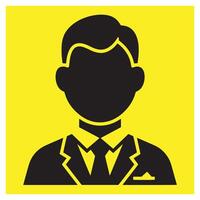 Black silhouette of a business person in a suit against a bold yellow background vector