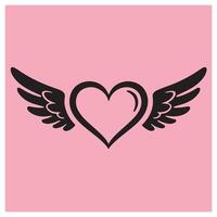 Black heart with wings symbol of love and freedom on a pink background vector