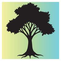Elegant black tree silhouette against a smooth gradated background with color transitions vector