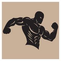 Silhouette of a powerful bodybuilder flexing muscles on a neutral background vector