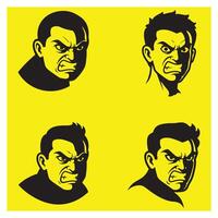 Illustration of four angry men faces in a bold black and yellow minimalist design. vector