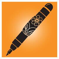 Decorative floral design on a black marker against an orange gradient background vector