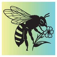 Silhouette of a honeybee collecting nectar from a flower against a gradient background vector