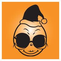 Funny cartoon character in santa hat wearing sunglasses with an orange background vector