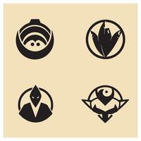 Collection of four abstract black and white circular logos on a beige background vector