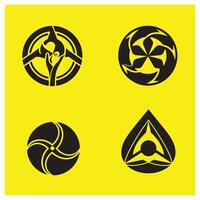 Four abstract black symbols on bright yellow background for design and decoration vector