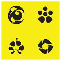 Four abstract black shapes on a vibrant yellow background for design elements vector
