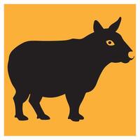 Silhouette of a tapir in black color on a vibrant yellow background. vector