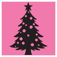 Black christmas tree with circular ornaments on pink background holiday design vector