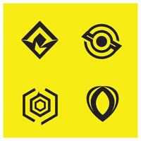 Set of four abstract geometric logo designs against a bright yellow background vector