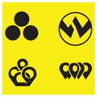 Four abstract black and white icons on a bright yellow background for graphic design vector