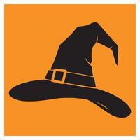 Black witch hat silhouette on orange background perfect for halloween celebrations vector