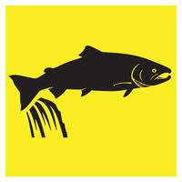 Silhouette of a salmon fish isolated on a bright yellow background minimalist illustration vector