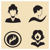 Minimalist icons depicting people and symbol with flat design on beige background vector