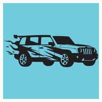 Black silhouette of a custom off-road vehicle with speed flame detail on aqua background vector