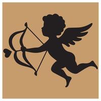 Silhouette of cupid with bow and arrow ready to shoot on a brown background vector