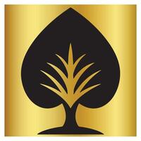 Artistic black spade shape with golden leafy design against a gold gradient background vector