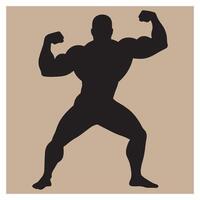 Muscular bodybuilder posing flexing muscles silhouette on a beige background for fitness concepts vector