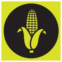 Illustration of an ear of corn inside a black circle with a yellow background vector