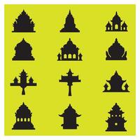 Set of nine stylized silhouettes representing traditional eastern architectural elements vector