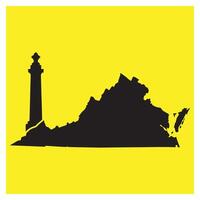 Silhouette representation of the state of virginia featuring lighthouse and natural landscape elements. vector