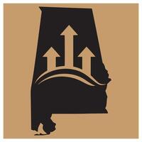Alabama state outline with ascending arrows representing growth and development vector