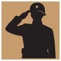 Silhouette of a military soldier saluting with a star emblem on helmet for patriotism vector