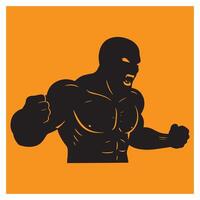Powerful silhouette of a muscular man angry and flexing with an orange background vector