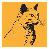 illustration of a curious cat with black outline on a vibrant orange background vector