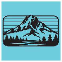 Silhouette of majestic mountain scenery with forest and river in modern style vector