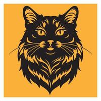 Stylish silhouette of a black cat head against a vibrant yellow background vector