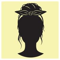 Elegant silhouette of a woman with a stylish updo and hair bow against a yellow background vector