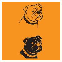 Two stylized bulldog portraits with spiked collars in contrasting colors on orange background vector