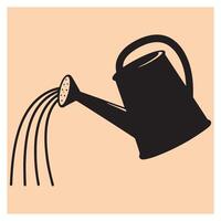 Black silhouette of a watering can pouring water on peach colored background vector