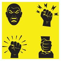 graphic depicting anger aggression and protest symbols against a yellow background vector
