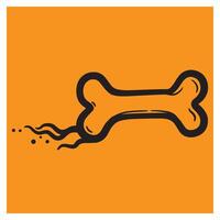 Cartoon illustration of a dog bone with stylized details on a vibrant orange background vector