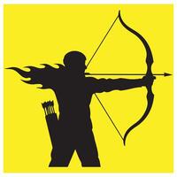 Silhouette of an archer pulling back the bow and arrow on a bright yellow background vector
