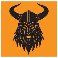 Bold viking warrior head graphic in black and orange colors for logo and design use vector