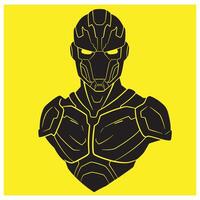 Futuristic robotic android silhouette against yellow background illustration vector