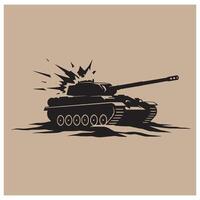 Silhouette of a military tank showing explosion from impact on a tan background vector