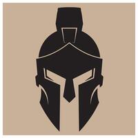 Spartan helmet silhouette in black with detailed design on a neutral tan background vector