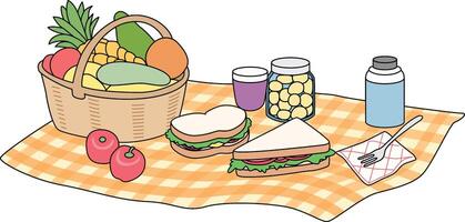 Fruit basket, sandwiches, snack, apples Picnic Illustration vector