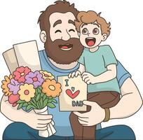 Dad with son Father's Day Cartoon Illustration vector