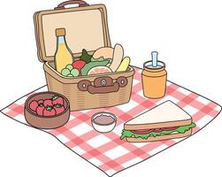 Fruit box, sandwich, orang juice, strawberries Picnic Illustration vector