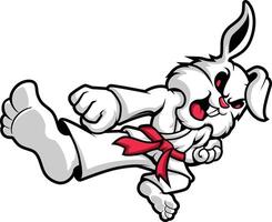 Combat Bunny Cartoon Rabbit Doing Karate Techniques vector