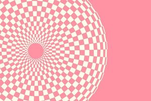 Abstract optical illusion with a pink and cream checkered vortex. Geometric tunnel effect with a warped perspective, creating a hypnotic and surreal depth illusion, ideal for backgrounds, wallpapers vector