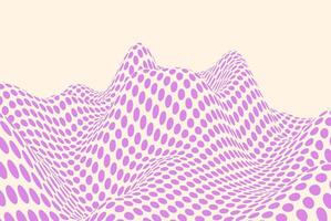 Abstract wavy landscape with pink polka dot pattern on a beige background, featuring optical illusion, 3D depth effect, and surreal geometric design. Modern digital artwork with futuristic aesthetics. vector