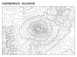 Topographic contour map of Chimborazo volcano in Ecuador showing peak elevation and surrounding. Contour lines terrain background. vector