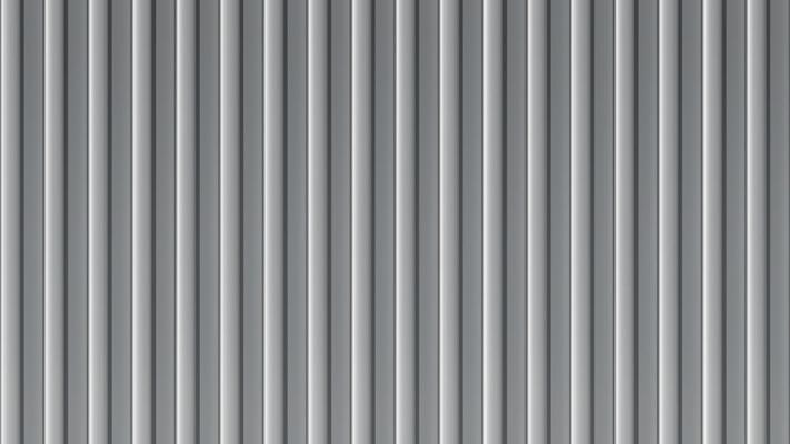 Steel corrugated panel with silver metal texture and iron sheet of zinc. Container roof and plate of white wall with tile pattern in aluminum. Vertical siding galvanized with ribbed surface.