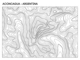 Topographic contour map of Aconcagua mountain in Argentina showing summit elevation and steep Andean slopes. Contour lines terrain background. vector